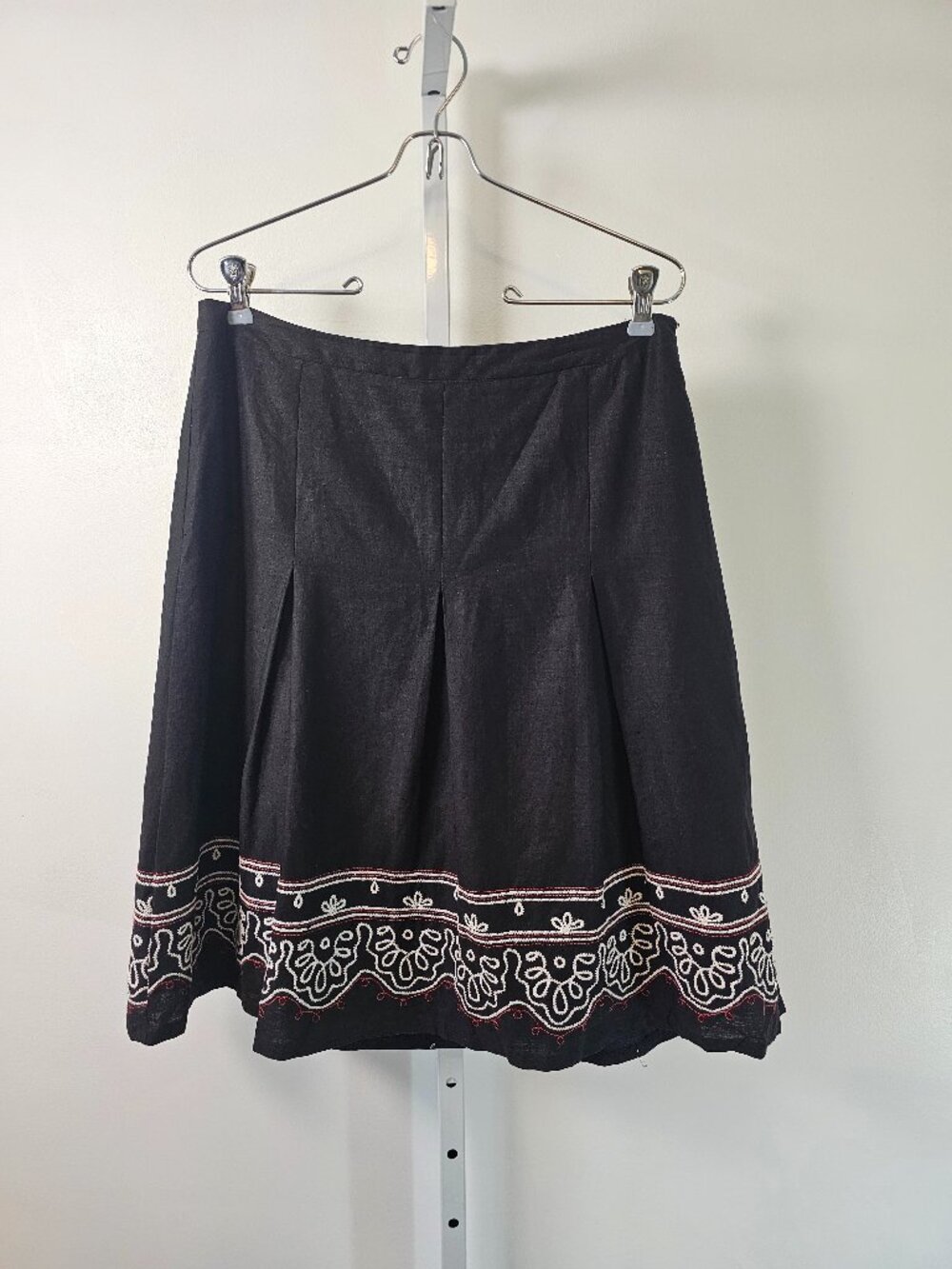 Loft Skirt Black Embroidered A-line Boho Cottage Linen Blend 6